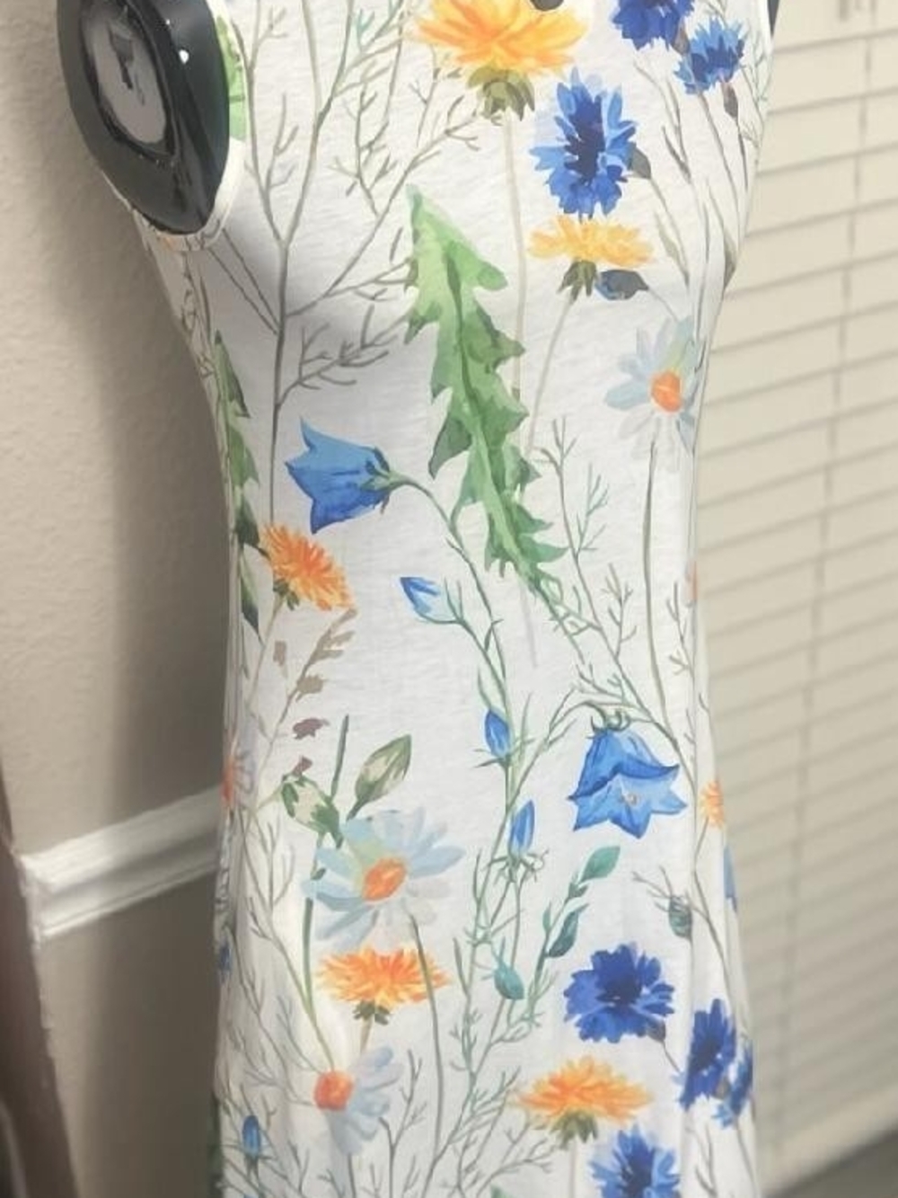 Floral Print Sleeveless Women’s Dress - Blue & Green Floral - Picture 3 of 3